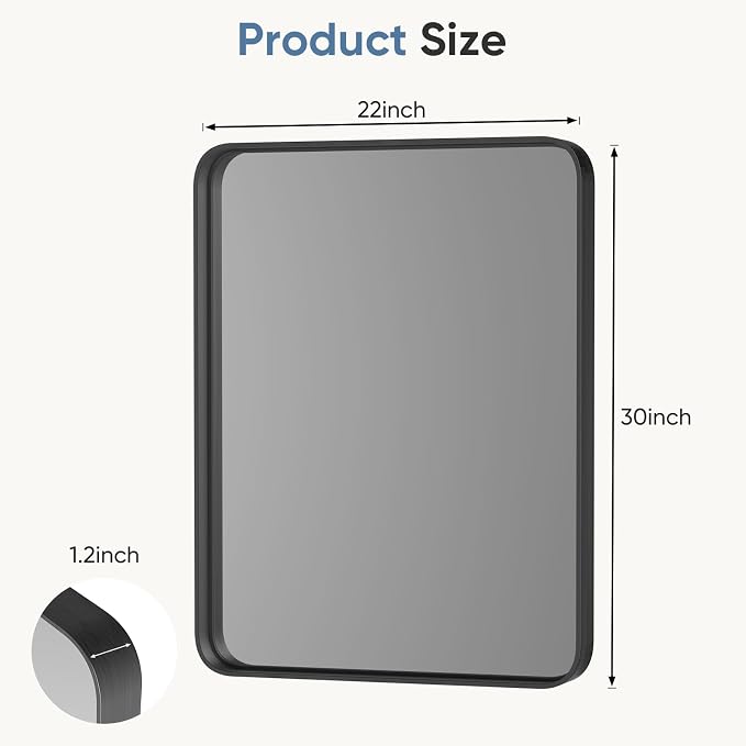 DUMOS 22"x30" Wall Mirror, Bathroom Mirrors for Over Sink, Black | Tempered Glass & Anti Rust Metal Frame, Decor for Entryway, Living Room, Bedroom, Vanity