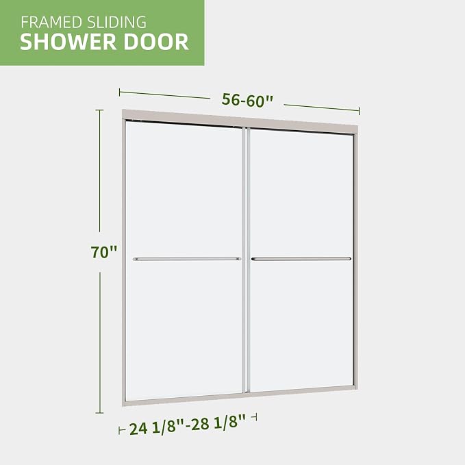 ACE DECOR Double Sliding Shower Door, 56"-60" W x 70" H, Chrome Finish | Bypass Semi-Frameless Shower Doors, 6mm Clear SGCC Tempered Glass, Easy-Clean Nano Coating&Leak-proof&Reversible Installation