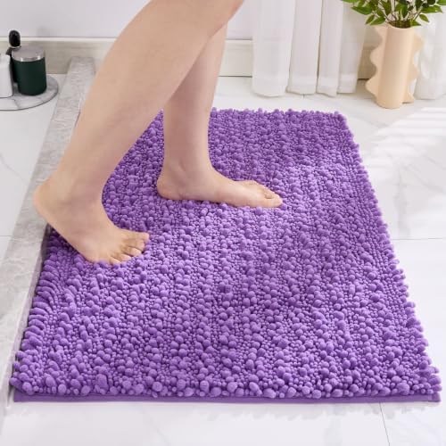 Disolla Small Bath Mat 17x24 Inch - Chenille Purple Bathroom Rug, Extra Soft Absorbent Plush Shaggy Bathmat, Non-Slip Machine Washable Floor Mat for Shower, Tub and Sink