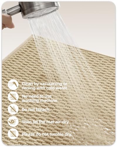Color&Geometry 17"x29" Chenille Boho Bathroom Rug with Rubber Backing,Khaki