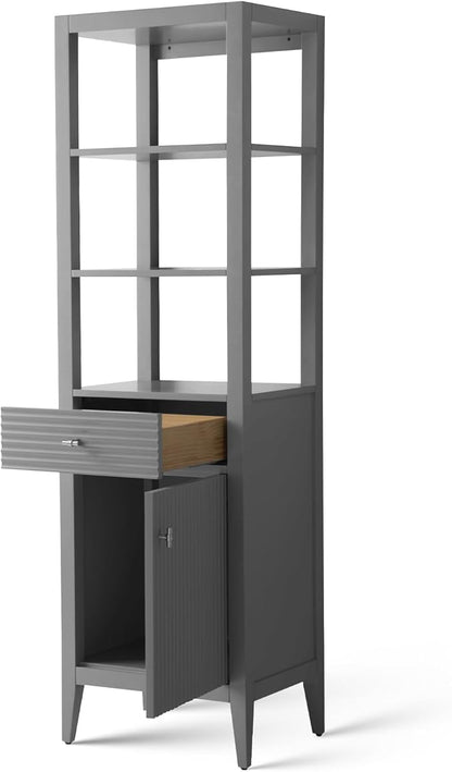HOMEBEYOND Bathroom Vanity with Storage Cabinet & Shelves, Free-Standing Vanity with Soft-Closing Doors, Golden Brushed Handware, Cashmere Gray