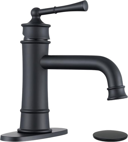 Antique Brass Bathroom Faucet,Matte Black Bathroom Sink Faucet | 1 or 3 Hole, With Pop Up Drain & Supply Lines Included, Ideal for Vanity, Lavatory, RV, Farmhouse