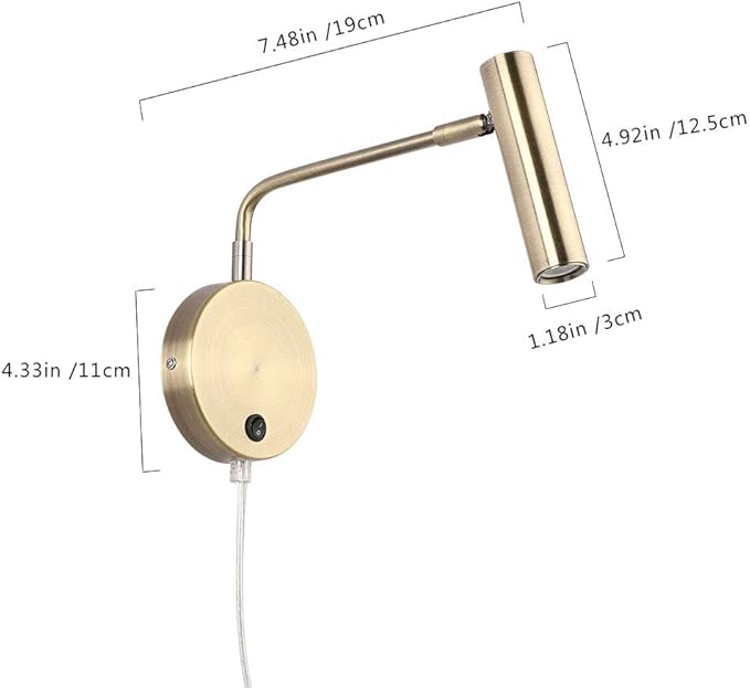 Joossnwell Wall Lamps That Plug in, Bronze Metal Industrial Wall Spotlight with Switch on Off for Home Bedside Lighting Fixtures Warm White 3000K 1 Pack