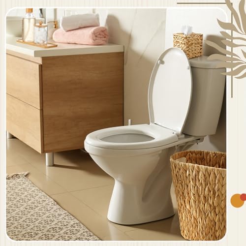 Teenyyou 9-piece Handwoven Wicker Bathroom Set, 15L / 4 Gallon Natural Water Hyacinth Trash Can, Tissue Holder, Soap Dispenser, Toothbrush Cup, Vanity Tray & Storage Jars