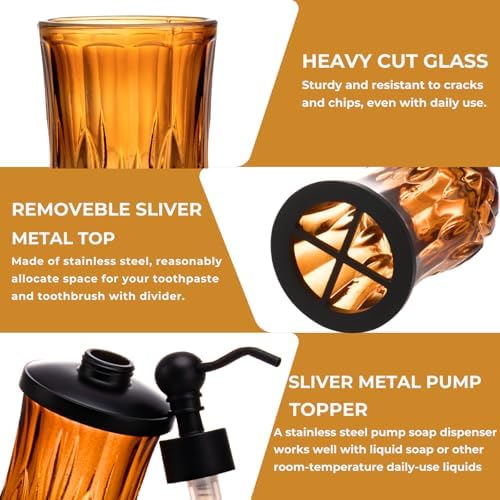 Amber Bathroom Accessories, Round Thick Glass & Zinc Alloy Pump