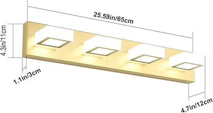 Ralbay Modern Gold Vanity Lights for Bathroom 4 Lights LED Over Mirror Fixture Acrylic Wall Light, 25.6 Inch, White Light 6000K, 8590-Gold-Silver