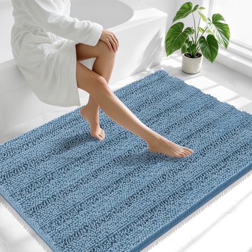 Smiry Thick Chenille Large Bathroom Runner Rugs 44x32, Bath Mat, Airy Blue