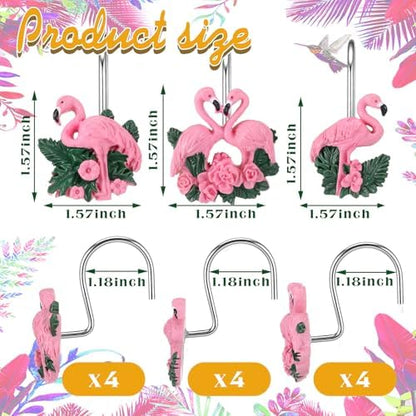 Amyhill 12 Pcs Flamingo Shower Curtain Hooks Decorative Shower Curtain Rings Stainless Steel Resin Sea Theme Bathroom Decor Suitable for Home Bedroom