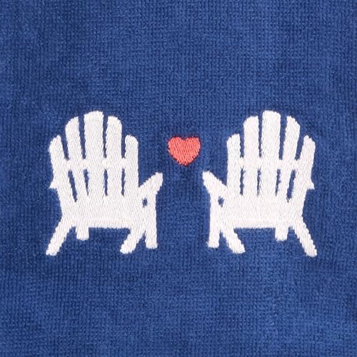 Ritz 2-Piece Cotton Velour Bathroom Hand Towel Set, Embroidered Adirondack Chair Design, Navy Blue Decorative Towels for Lake House, Cottage, or Cabin Decor, 16” x 26”