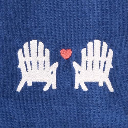 Ritz 2-Piece Cotton Velour Bathroom Hand Towel Set, Embroidered Adirondack Chair Design, Navy Blue Decorative Towels for Lake House, Cottage, or Cabin Decor, 16” x 26”