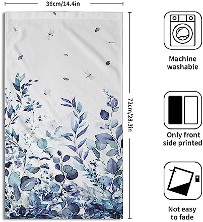 Blue Eucalyptus Leaves Hand Towels Set of 2, Botanical Leaf Floral Face Towel 28X14 inch, Quick Dry Super Absorbent Soft Washcloths for Kitchen Bathroom Yoga Workout Gym