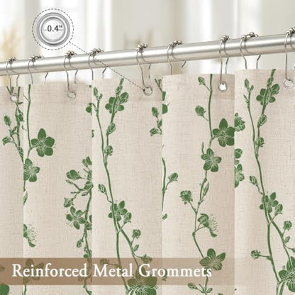 Gibelle Green Farmhouse Linen Shower Curtain, Boho Floral Fabric, 72 x 84