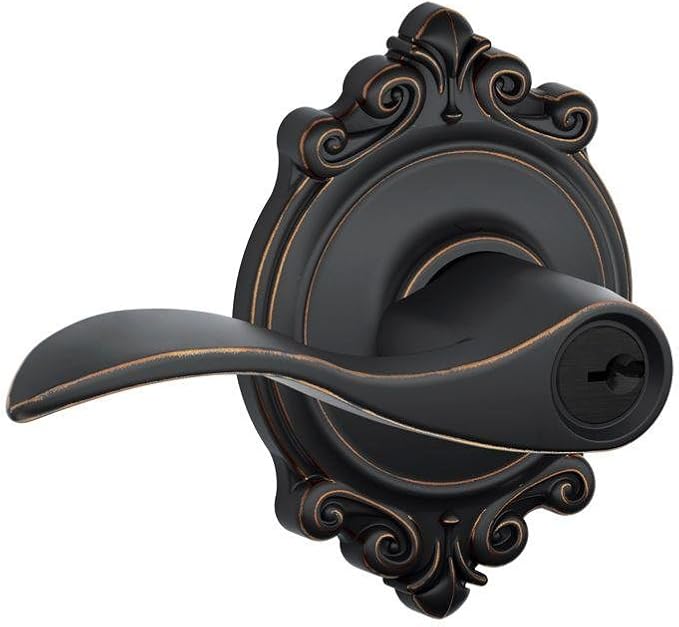 SCHLAGE Accent Lever with Brookshire Trim Keyed Entry Lock in Aged Bronze - F51A ACC 716 BRK