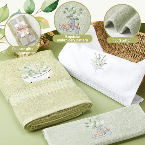 Peryiter 3 Pack Eucalyptus Leaves Decorative Bath Towel Set