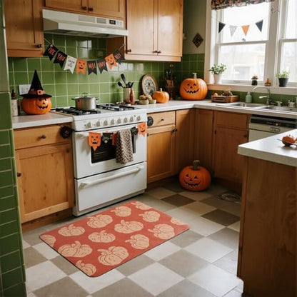 TYUU Thin Halloween Bath Mat, Non-Slip Washable, 24x36 Orange Pumpkins