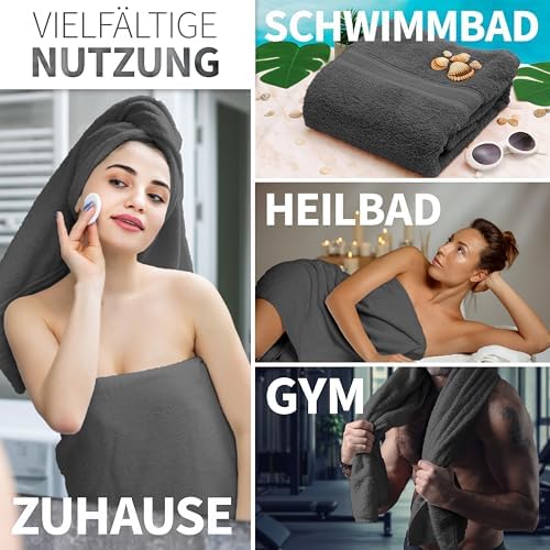 Pack of 2 Bath Towels - 100% Cotton, 500 g/m² - Soft, Absorbent & Durable - for Home, Sauna & Travel - 27 x 54 in (Anthrazite Grey)