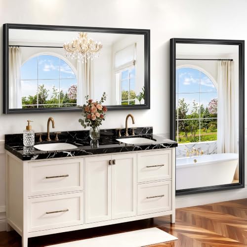 Black Rectangle Mirror, 66 x 36 Inch Large Bathroom Mirrors