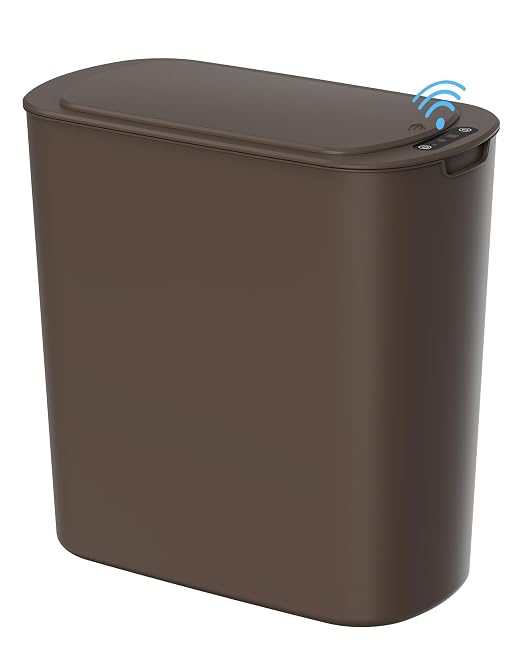 Cesun Automatic Motion Sensor Bathroom Trash Can with Lid, 2.6 Gallon Touchless Trash Bin, Smart Plastic Slim Garbage Can Small Brown Wastebasket for Toilet, Office, rv, Bedroom, Living Room | Motion Sensor, Plastic, Touchless, Odor Control, Smart Garb...