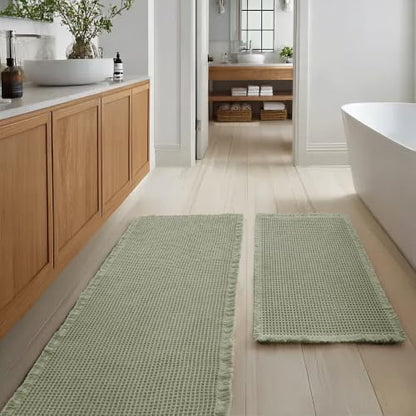 JIUZHEN Set of 2 Waffle Bath Mats Boho Bathroom Runner Rug 20"x32"+24"x60"