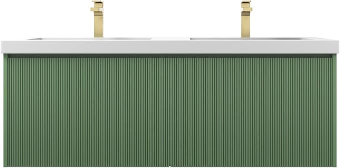 Blossom 60 Inch Double Sink Bathroom Vanity, All Wood Wall Mounted Floating Bathroom Vanity Cabinet with Acrylic Sink, Bathroom Sink Cabinet with Soft-Close Drawers, Modern Vanities, Aventurine Green