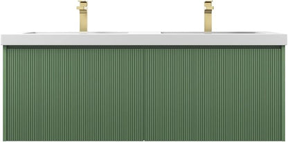 Blossom 60 Inch Double Sink Bathroom Vanity, All Wood Wall Mounted Floating Bathroom Vanity Cabinet with Acrylic Sink, Bathroom Sink Cabinet with Soft-Close Drawers, Modern Vanities, Aventurine Green