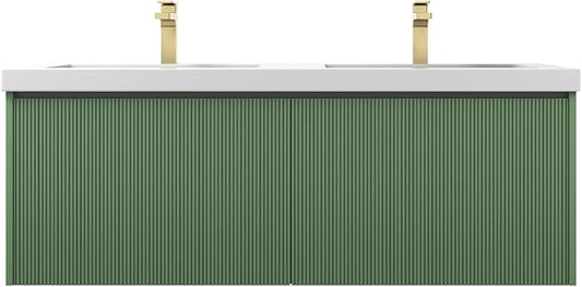 Blossom 60 Inch Double Sink Bathroom Vanity, All Wood Wall Mounted Floating Bathroom Vanity Cabinet with Acrylic Sink, Bathroom Sink Cabinet with Soft-Close Drawers, Modern Vanities, Aventurine Green