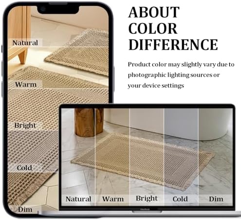 JIUZHEN Set of 2 Waffle Bath Mats Boho Bath Rugs 16x24&20x32, Loop-Brown