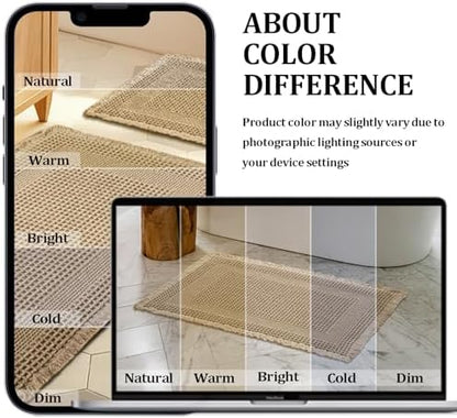 JIUZHEN Set of 2 Waffle Bath Mats Boho Bath Rugs 16x24&20x32, Loop-Brown