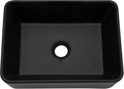 Lordear Black Vessel Sink Rectangular 16" x 12" Black Bathroom Vessel Sink Rectangular Ceramic Porcelain Vanity Above Couter Art Basin