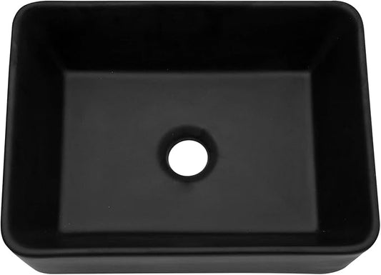 Lordear Black Vessel Sink Rectangular 16" x 12" Black Bathroom Vessel Sink Rectangular Ceramic Porcelain Vanity Above Couter Art Basin