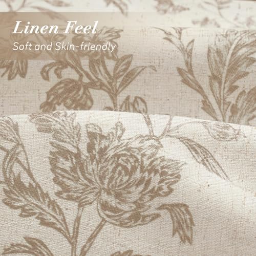 Beige Floral Shower Curtain,Vintage Linen Cottagecore Shower Curtains for Bathroom, 72" W x 72" L