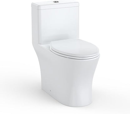 One Piece Toilet with ADA Height, Ceramic Design, Soft Closing PP Toilet Cover, Easy Clean Surface, Water Efficient Flush, Compact Durable Build
