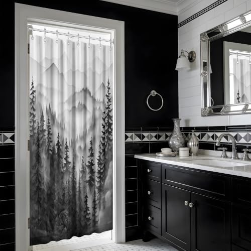 Black and White Stall Shower Curtain, 47X64 in Narrow Small, Forest