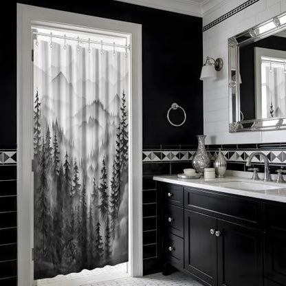 Black and White Stall Shower Curtain, 47X64 in Narrow Small, Forest