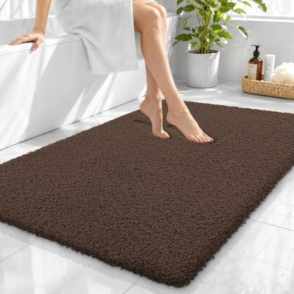 OLANLY Microfiber Large Bathroom Rugs 40x32, Soft Absorbent Bath Mat, Brown
