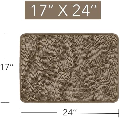 Yeaban Chenille Taupe Bathroom Rug 17"x24", Non-Slip Rubber Backing