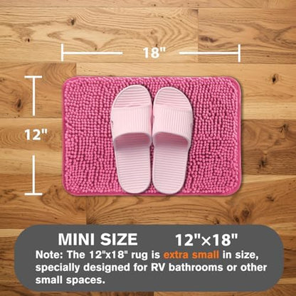 Small Bathroom Rug 12"x18" – Washable and Absorbent Bath Mat, Non Slip, Thick Soft Chenille Bath Rugs for Bathroom, Shower, Sink, Dog mat(Hot Pink)