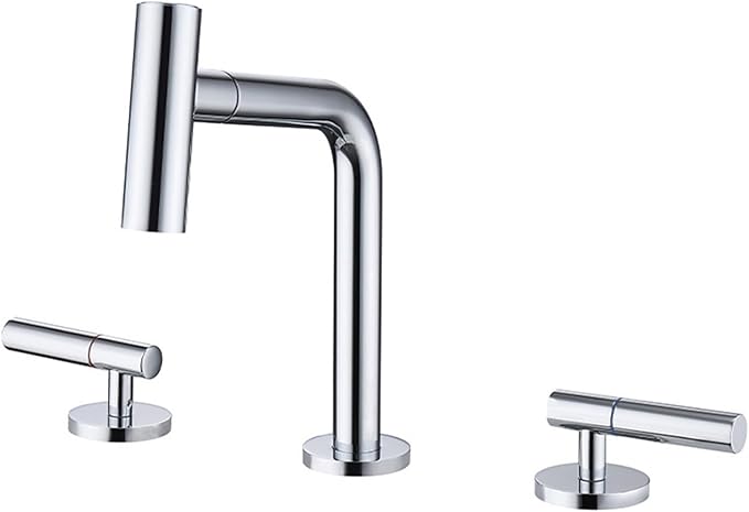3 Hole Basin Faucets Pull Out Basin Mixer Faucet Brass 2 Mode Hot and Cold Water Double Handle Bathroom Mixer Faucet-Chrome Plated