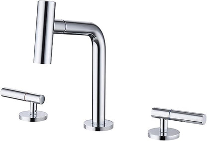 3 Hole Basin Faucets Pull Out Basin Mixer Faucet Brass 2 Mode Hot and Cold Water Double Handle Bathroom Mixer Faucet-Chrome Plated