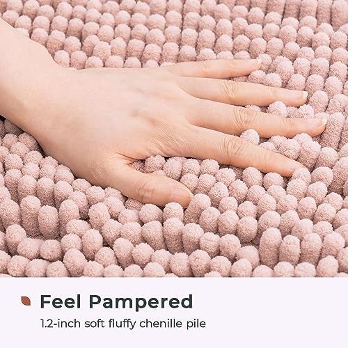 FRESHMINT Chenille Bathroom Rugs Mat 32”x20”, Non-Slip Bath Mat for Bathroom Floor & Bathtub, Washable Soft Shower Shag Bath Rugs, Fluffy Thick Water Absorbent Microfiber Shower Mat, Dusty Pink
