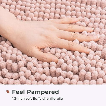 FRESHMINT Chenille Bathroom Rugs Mat 32”x20”, Non-Slip Bath Mat for Bathroom Floor & Bathtub, Washable Soft Shower Shag Bath Rugs, Fluffy Thick Water Absorbent Microfiber Shower Mat, Dusty Pink