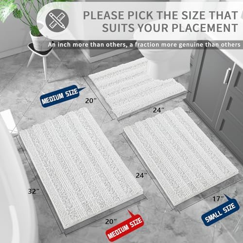Yimobra Bathroom Rug Mat 32 x 20, Non Slip and Super Absorbent Bath Mat,Machine Washable Quick Dry,Ultra Plush Chenille Shower Rugs for Bathroom Floor Sink Tub and Shower Outside,White
