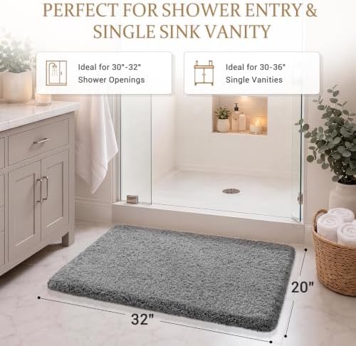 Yimobra Bath Rugs for Bathroom 32X20, Ultra Soft and Water Absorbent Bath Mats, Non Slip Plush Shower Rugs, Microfiber Thick Matts for Bathroom Floor/Tub, Machine Washable, Pure Gray