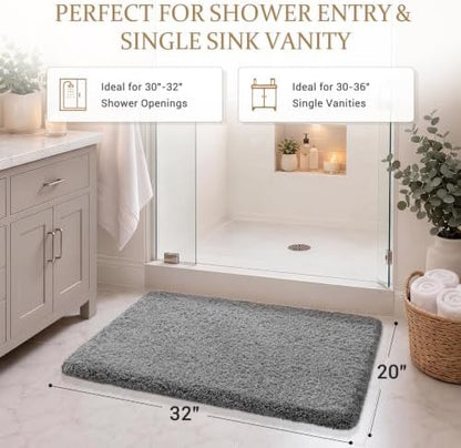 Yimobra Bath Rugs for Bathroom 32X20, Ultra Soft and Water Absorbent Bath Mats, Non Slip Plush Shower Rugs, Microfiber Thick Matts for Bathroom Floor/Tub, Machine Washable, Pure Gray