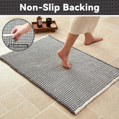Triohero Waffle Bath Mat, Boho Bathroom Rugs Non Slip, 24x36 Grey & White