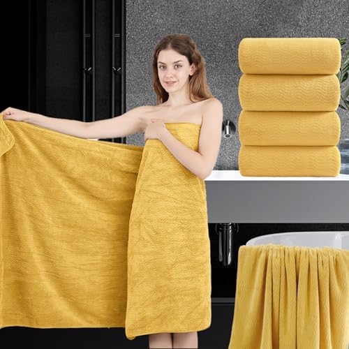 4 Piece Extra Large Bath Towel 35"x70" Oversized Bath Sheet Bath Towel Set for Bathroom Ultra Soft Cozy Highly Absorbent Quick Dry Bathroom Towel for Spa Gym Hotel,Shower Towel for Daily Use,Yellow