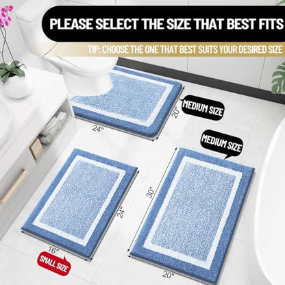 OLANLY Small Bathroom Rugs 24x16, Soft Absorbent Microfiber Bath Rugs, Blue