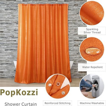 Orange Glitter Shower Curtains for Bathroom: Waterproof Washable 96"Lx72"W