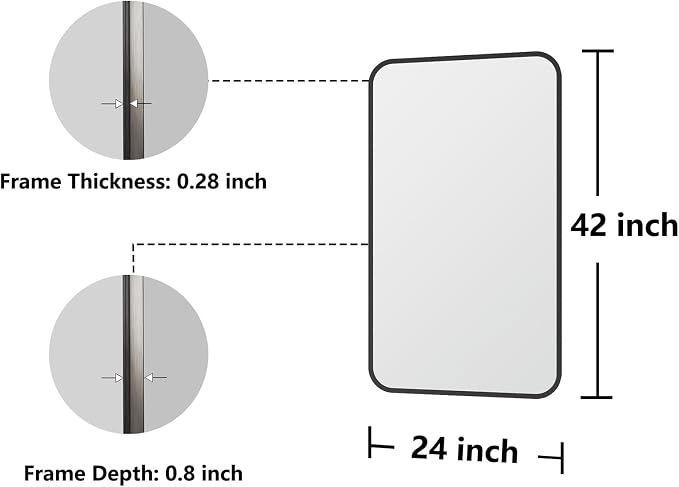 Koonmi Metal Framed Bathroom Mirror, 24"X42" Anti-Rust Bathroom Vanity Mirror, High-Definition Tempered Glass Bathroom Mirrors for Over Sink, Modern Decorative Wall Mirror for Restroom