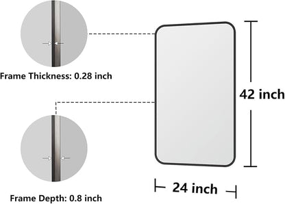 Koonmi Metal Framed Bathroom Mirror, 24"X42" Anti-Rust Bathroom Vanity Mirror, High-Definition Tempered Glass Bathroom Mirrors for Over Sink, Modern Decorative Wall Mirror for Restroom